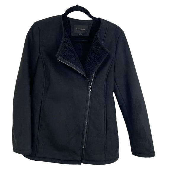 Banana Republic Faux Suede Sherpa Lined Moto Jacket Black Small - Picture 4 of 8